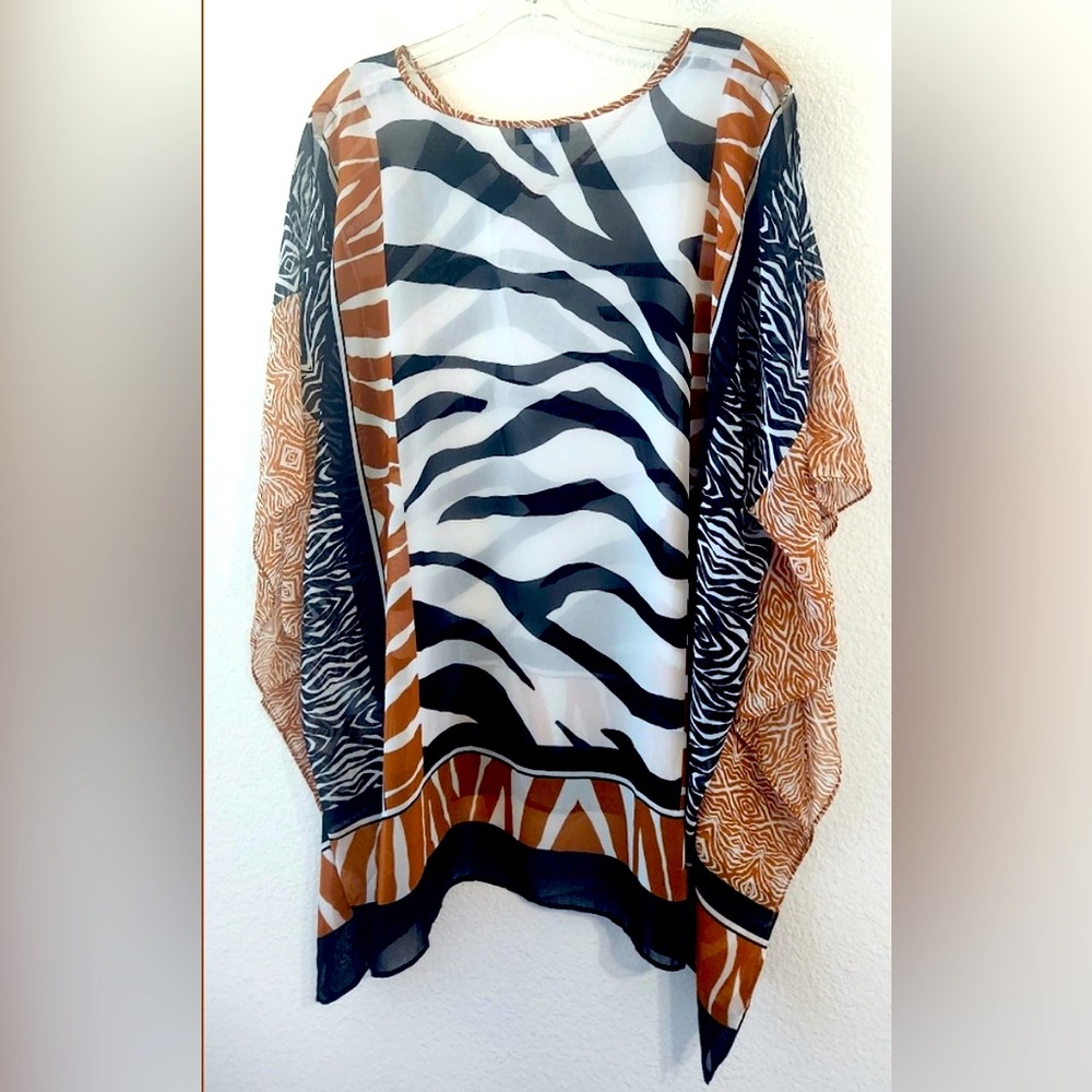 Susan Graver, Mixed Animal Print, Chiffon, Cold-Shoulder, Kimono Top